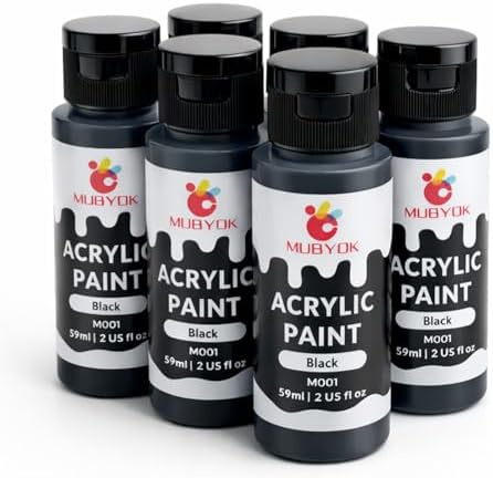 MUBYOK 2oz Black Matte Acrylic Paint Set for Car Freshie Painting, Drawing and DIY Arts & Crafts Supplies for Adults(Pack of 6) by MUBYOK