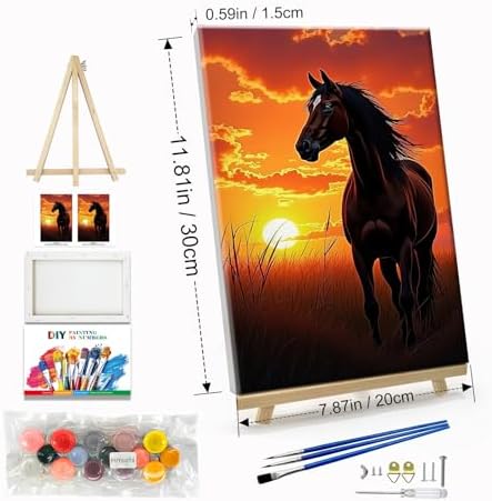 JOOZ Horse Paint by Numbers Kit for Adults with Frame Sunset Paint by Number with Easel Adult Paint by Number Kits Framed Canvas Oil Painting Kits for Home Wall Decor 8x12 Inch - Image 2