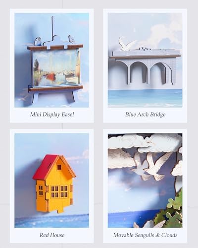 3D Wooden Puzzles for Adults - Monet DIY Model Building Kits Ship Crafts with LED Light - Home Decor, Wall Art & Unique Creative Gifts for Art Lovers (Red Sailboat) - Image 4