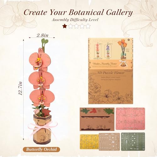 BUSOHA 3D Wooden Flower Puzzle for Adults - Orchid DIY Craft Kit - Image 2