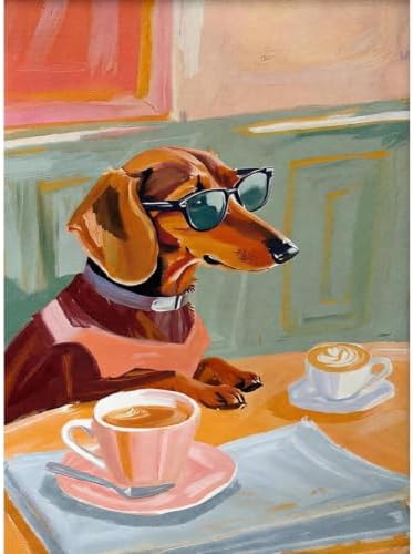 Dog Coffee Paint by Numbers Kit for Adults Framed Canvas, Frameworkless by FairylandJinWenn