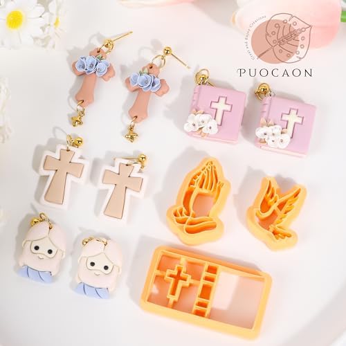 Puocaon Christian Polymer Clay Cutters - 15 Pcs Polymer Clay Cutters for Earrings Jewelry, Bible Books Jesus Cross Pigeon Shape - Image 5