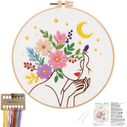Nuberlic Embroidery Kit for Beginner,Floral Woman Embroidery by Nuberlic