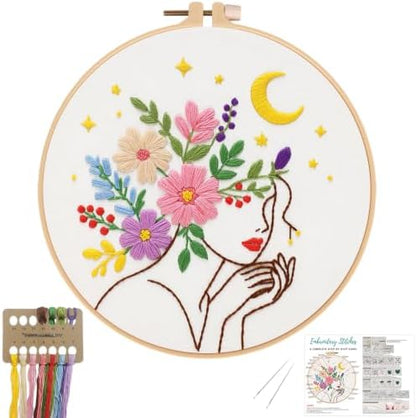 Nuberlic Embroidery Kit for Beginner,Floral Woman Embroidery by Nuberlic