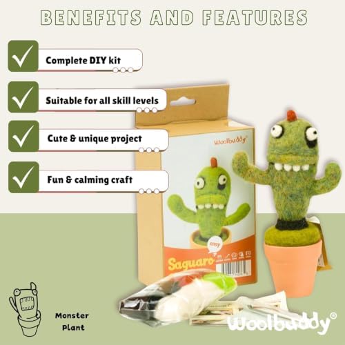Woolbuddy Needle Felting Starter Kit (Saguaro) for Adults with Tool & Guide - Image 4