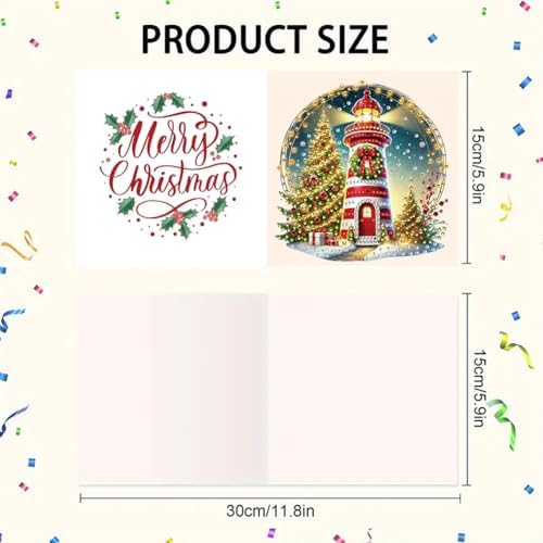 6PCS DIY Diamond Art Painting Greeting Card Set Xmas Lighthouse Rhinestone Diamond Art Mosaic Postcards for Xmas Birthdays Thanksgiving & Special Occasion - Image 7