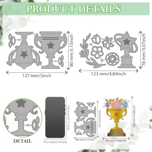 MAYJOYDIY Trophy Flower Metal Cutting Dies for Card Making Flower Leaf Star Trophy Embossing Die Cut Stencils Star Trophy Carbon Steel Die Cutting for Scrapbooking Party Photo Album DIY Paper Crafts - Image 2