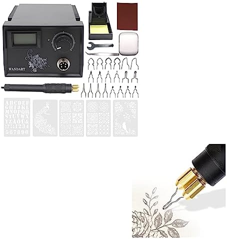 Professional Wood Burning Kit with One Pyrography Pen Single Wood Burner with 20 Wood Burning Tips with Case and 5PCS Stencils and one wood burning pen by Wandart