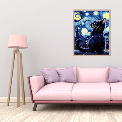AALBLAC Black Cat Paint by Numbers Kit for Adults Beginners, Cat Adult Paint by Number Kits on Canvas, DIY Acrylic Starry Night Oil Painting for Home Wall Decor 16x20 Inch - Image 4