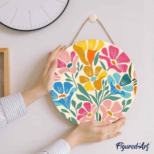 Figured'Art Paint by Numbers Kit for Adults on Wood Slice, 11.8in Diameter - Colorful Floral Pattern - Craft Art Painting DIY Canvas - Image 3