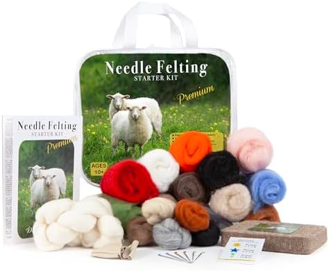 Needle Felting Kit for Beginners, 17 Wool Colors, Tools & Storage Case by DesertBreezeDistributing
