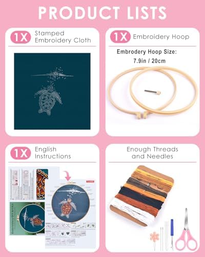TINDTOP Embroidery Kit for Beginners Adult, Turtle Embroidery Practice Kit - Image 2