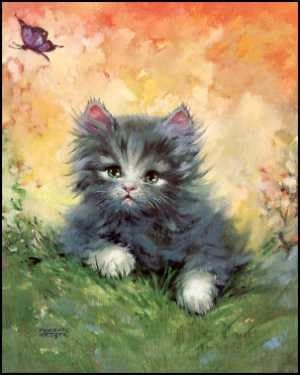 DSC Gray Kitten & Butterfly - Paper Tole 3D Decoupage Craft Kit Size 8x10 inches K51620 (The Additional Pictures Show Examples This Craft Kit Assembled and Framed in a Shadow Box Frame) by DSC