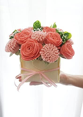 BAZIMA DIY Felt Flower Art Craft Kit, Pink Rose and Carnation Pot Bonsai Kit, Floral Gifts, Beginner Craft Kit, Arrange Pre-Cut Flowers and Foliage - Image 5