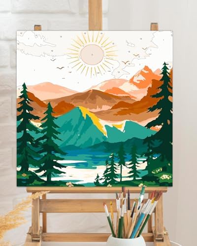 TOCARE Framed Paint by Numbers Kit for Adults Beginner, Sunset Mountains Paint by Number Framed,Easy Adult Paint by Number Kits on Canvas Framed (10x10 Inch, Without Easel) - Image 5