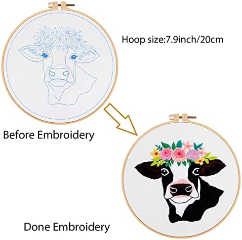 Louise Maelys Cow Beginners Embroidery Kits,Cross Stitch Starter kit for Adults with Embroidery Cloth Hoop Needles Instruction and Threads - Image 3