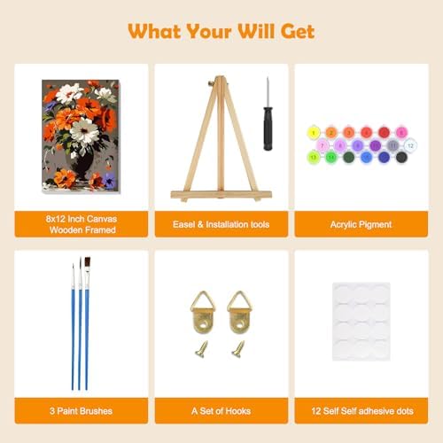 MOGTAA Flowers in Vase Paint by Numbers Kit for Adults with Frame, Flowers Paint by Number Canvas, Landscape Paint by Numbers with Easel, DIY Oil Painting Kit for Home Wall Decor 8 x 12 Inch - Image 5