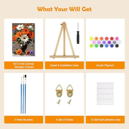 MOGTAA Flowers in Vase Paint by Numbers Kit for Adults with Frame, Flowers Paint by Number Canvas, Landscape Paint by Numbers with Easel, DIY Oil Painting Kit for Home Wall Decor 8 x 12 Inch - Image 5