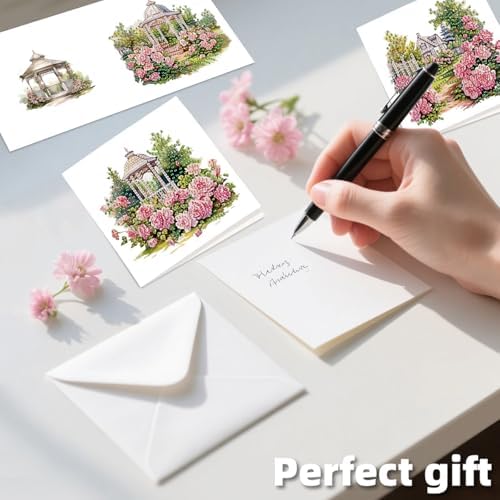 C'eitura 12Pcs Garden Flowers Diamond Art Painting Greeting Card Kit with Envelopes, DIY Floral Christmas Birthday Thanksgiving Card Making Set, All Occasion Handmade Card Craft - Image 6