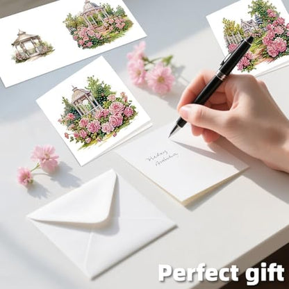 C'eitura 12Pcs Garden Flowers Diamond Art Painting Greeting Card Kit with Envelopes, DIY Floral Christmas Birthday Thanksgiving Card Making Set, All Occasion Handmade Card Craft - Image 6