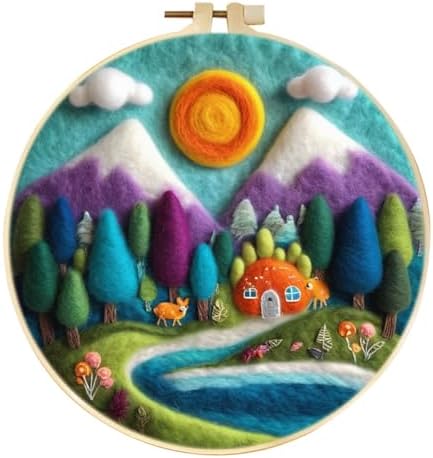 CaptainCrafts DIY Needle Felting Starter Kit with Picture Hoop, Foam Pad Felt Cloth Instructions for Home Decoration Beginner Art Craft (Mountain Peak Forest) by CaptainCrafts