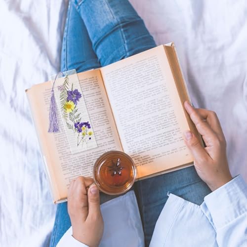 Maitys 250 Pcs Dried Flower Bookmark Making Kit Adult DIY Pressed Flower Transparent Bookmark Craft 50 2x6in Acrylic Blank 50 Tassel 50 Brush 100 Dried Floral Project Party Gift for Adults Reader - Image 5