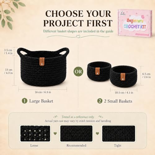 Aeelike Crochet Basket Kit for Beginner,Black Round Basket,Gift Box Package - Image 3