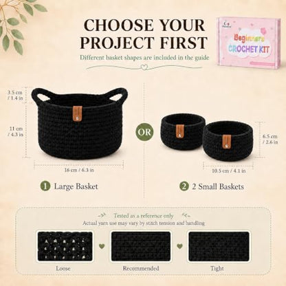 Aeelike Crochet Basket Kit for Beginner,Black Round Basket,Gift Box Package - Image 3