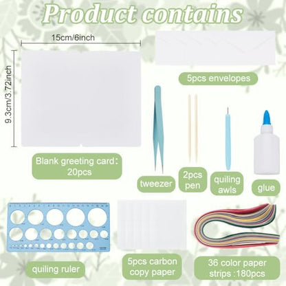 WEBEEDY 20 Sets Paper Quilling Kit for Adults Beginners,Spring Animal Flower Greeting Cards Making Kit with Instruction Tutorial,Handmade Bee Butterfly Dragonfly Quilling Card for Friends Families - Image 2