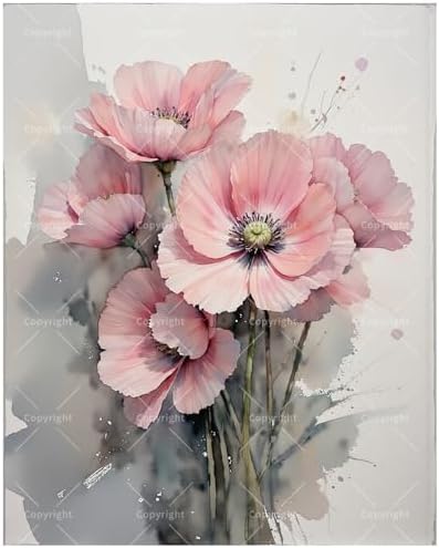 DecorFriday Floral Art Paint by Numbers Kit for Adults - DIY Pink Poppy Flower Bouquet Painting on Canvas 16x20 Inches, Acrylic Paint Set, Suitable for Beginners, Wall Art for Home or Gifts by Unknown