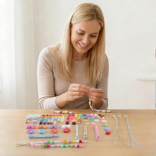 BESARME Beaded Keychain Making Kit, 372 Pcs, Colorful Alphabet Beads - Image 2