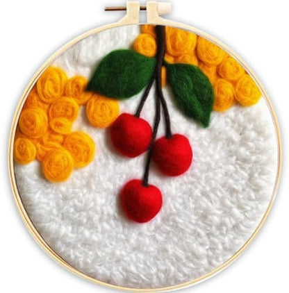CaptainCrafts Needle Felting Kit, Wool Felt Supplies, Embroidery Hoops, Wool Painting Tools Needle Felting Starter Kit for DIY Decoration (White Background Cherry) by CaptainCrafts