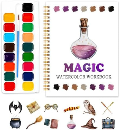 Easy Magic Watercolor Workbook for Beginners, Water Coloring Book, 18 Colors Watercolors Paint Set, 12 Patterns Fantasy Art Watercolor Kit, Relaxing DIY Gift for Adults and Women Teen by SHLINCO
