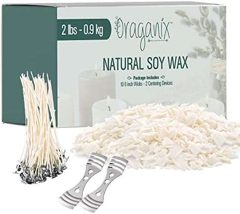 Oraganix Natural Soy Wax DIY Candle Making Kit and Candle Making Supplies - 2 lbs Premium Soy Candle Wax, 10 6-Inch Pre-Waxed Candle Wicks, 2 Metal Centering Devices - Candle Making Kit for Adults by Oraganix