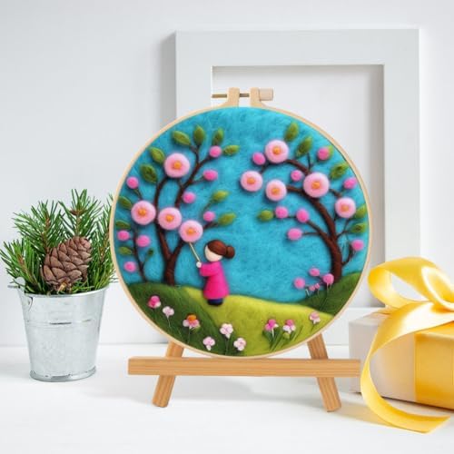 Eforcase Needle Felt Starter Set, Wool Felt Painting Needle Felting Kit, Felt Painting Kit for Adult Beginners Floral Animal Flowers Wool Needle Felt Set with Felt Needle, Picture Frame Home Decor - Image 2