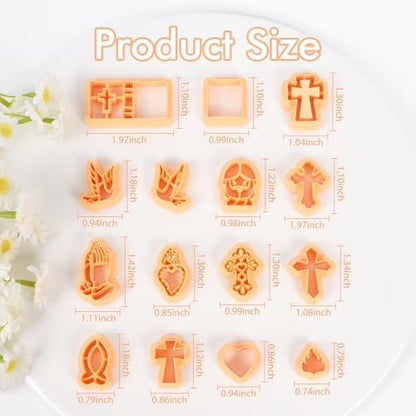 Puocaon Christian Polymer Clay Cutters - 15 Pcs Polymer Clay Cutters for Earrings Jewelry, Bible Books Jesus Cross Pigeon Shape - Image 3