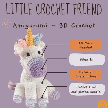 LEISURE ARTS Little Crochet Friend Animals Crochet Kit, Unicorn, 8", Complete Kit, Learn to Animal Starter Kit for All Ages, Includes Instructions, DIY Amigurumi Kits - Image 3