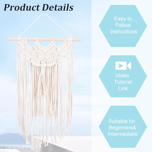 INFUNLY 8 in 1 DIY Macrame Kit All in One Macrame Kits for Adults Beginners White Macrame Wall Hanging Ornaments for Decoration Easy Macrame Keychain Kits Macrame Plant Hanger Kit with Instruction - Image 4