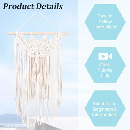 INFUNLY 8 in 1 DIY Macrame Kit All in One Macrame Kits for Adults Beginners White Macrame Wall Hanging Ornaments for Decoration Easy Macrame Keychain Kits Macrame Plant Hanger Kit with Instruction - Image 4