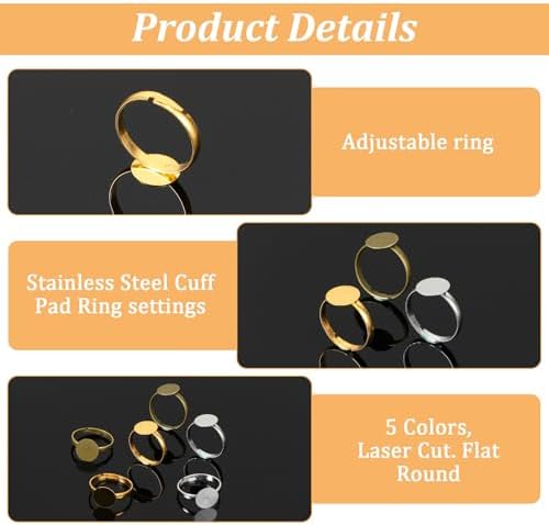 Elegaperma 80pcs Ring Blanks, Adjustable Ring Blanks for Jewelry Making with Base for Men Women Jewelry Make DIY Crafts - Image 4