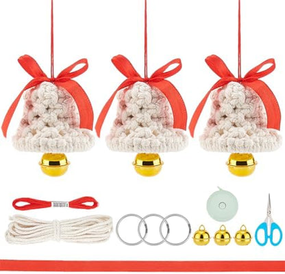 ACRNIGHEET 3PCS Macrame Kit for Adults Beginners, DIY Christmas Bells Ornaments, White Bell Hangings for Xmas Tree, Include Instruction and Video by ACRNIGHEET