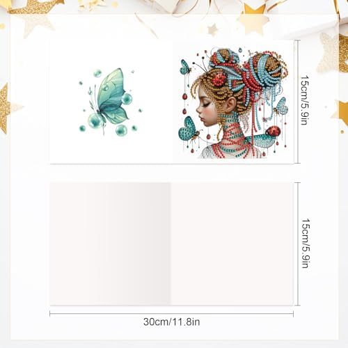 Tontut 6pcs Diamond Art Painting Kit Greeting Card, Temperament Butterfly Lady 5D DIY Diamond Handmade Holiday Sparkling Greeting Card with Envelope, Holiday Gift Congratulation - Image 2