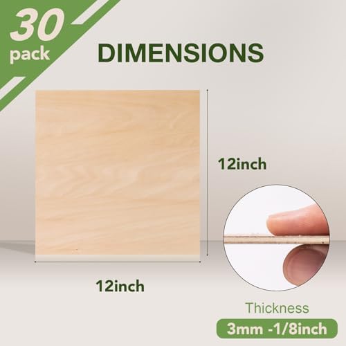 Rowood 30 Pack Basswood Sheets 1/8,3mm Basswood for Laser Cutting,Adult Craft Project Kits,Thin Unfinished Wood for DIY Ornaments,Wood Engraving Burning Architectural Model - Image 2