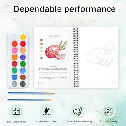 Watercolor Workbooks for Adults Beginners & Teens, 16 Colors 15 Beautiful Paintings, Pre-Outlined Designs, Easy Watercolor Art Book（Fruits & Vegetable） - Image 3