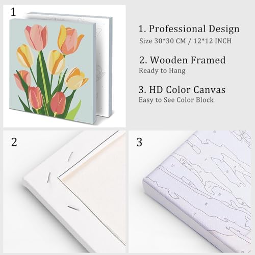 Natuyalo Framed Paint by Numbers for Adults - Colorful Flowers DIY Adult Paint by Number Kits Easy Acrylic Painting by Numbers for Beginners Art Craft Kits for Adults (12x12 Inch, Framed) - Image 4