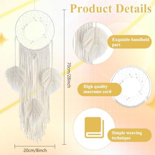 ACRNIGHEET 3 Sets Moon/Star/Dream Catcher Macrame Kit for Adults Beginners Boho Macrame Wall Hanging Decor with Video Tutorials Handmade Woven Boho Home Decor for Bedroom Dorm Decoration - Image 3