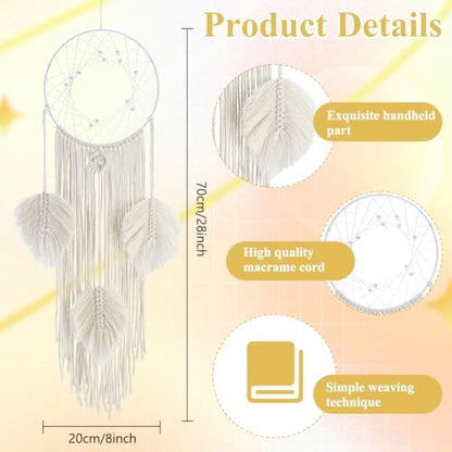 ACRNIGHEET 3 Sets Moon/Star/Dream Catcher Macrame Kit for Adults Beginners Boho Macrame Wall Hanging Decor with Video Tutorials Handmade Woven Boho Home Decor for Bedroom Dorm Decoration - Image 3