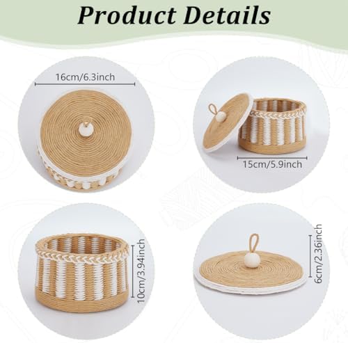 FREEBLOSS Woven Basket Kit Round Cardboard Woven Basket Kit DIY Woven Basket Set Macrame Cord Woven Basket Kit for Beginners Basket Weaving Supplies Multifunctional Hand-Woven Storage Basket - Image 3