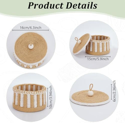 FREEBLOSS Woven Basket Kit Round Cardboard Woven Basket Kit DIY Woven Basket Set Macrame Cord Woven Basket Kit for Beginners Basket Weaving Supplies Multifunctional Hand-Woven Storage Basket - Image 3