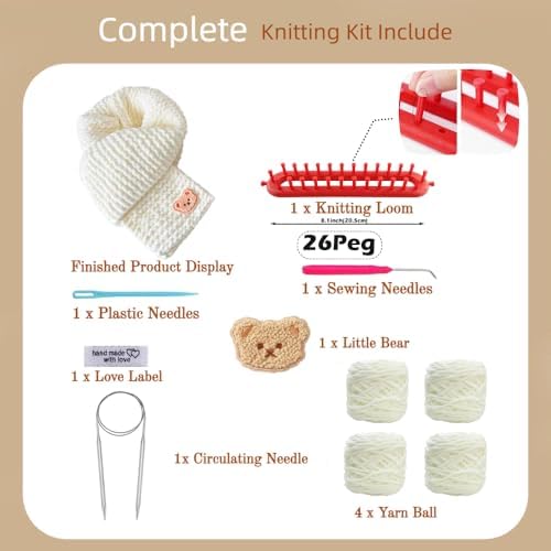 Yarniss Knitting Loom Kits，Knitting Scarf Kits with White Yarn - Image 2